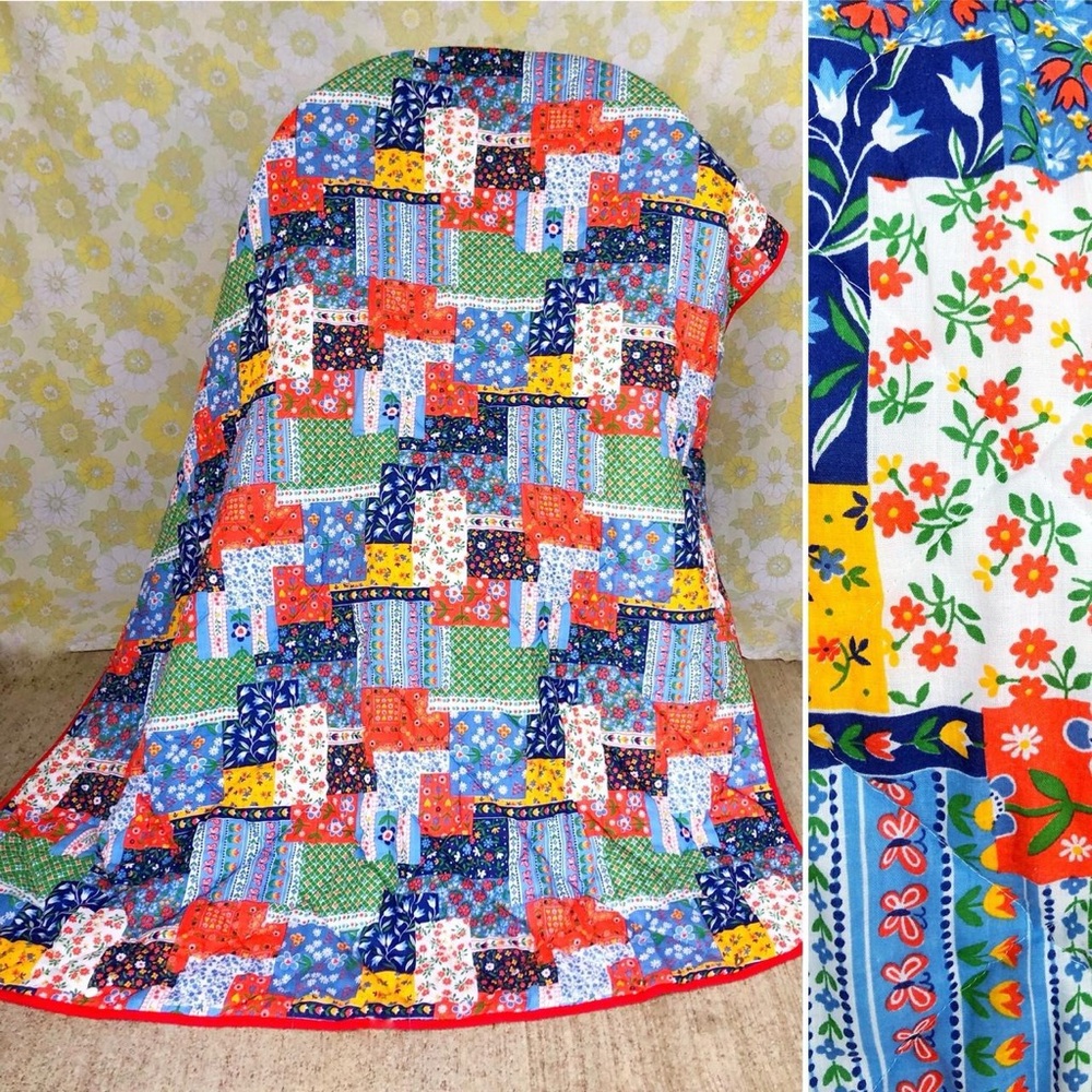 70s/80s Country Quilted Sleeping bag/blanket